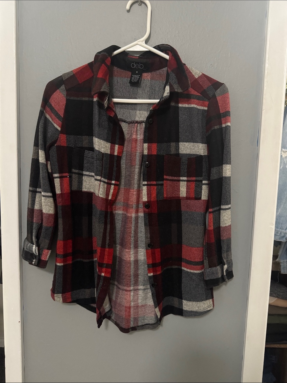 Deb Red Black and White Plaid Button-Down Shirt